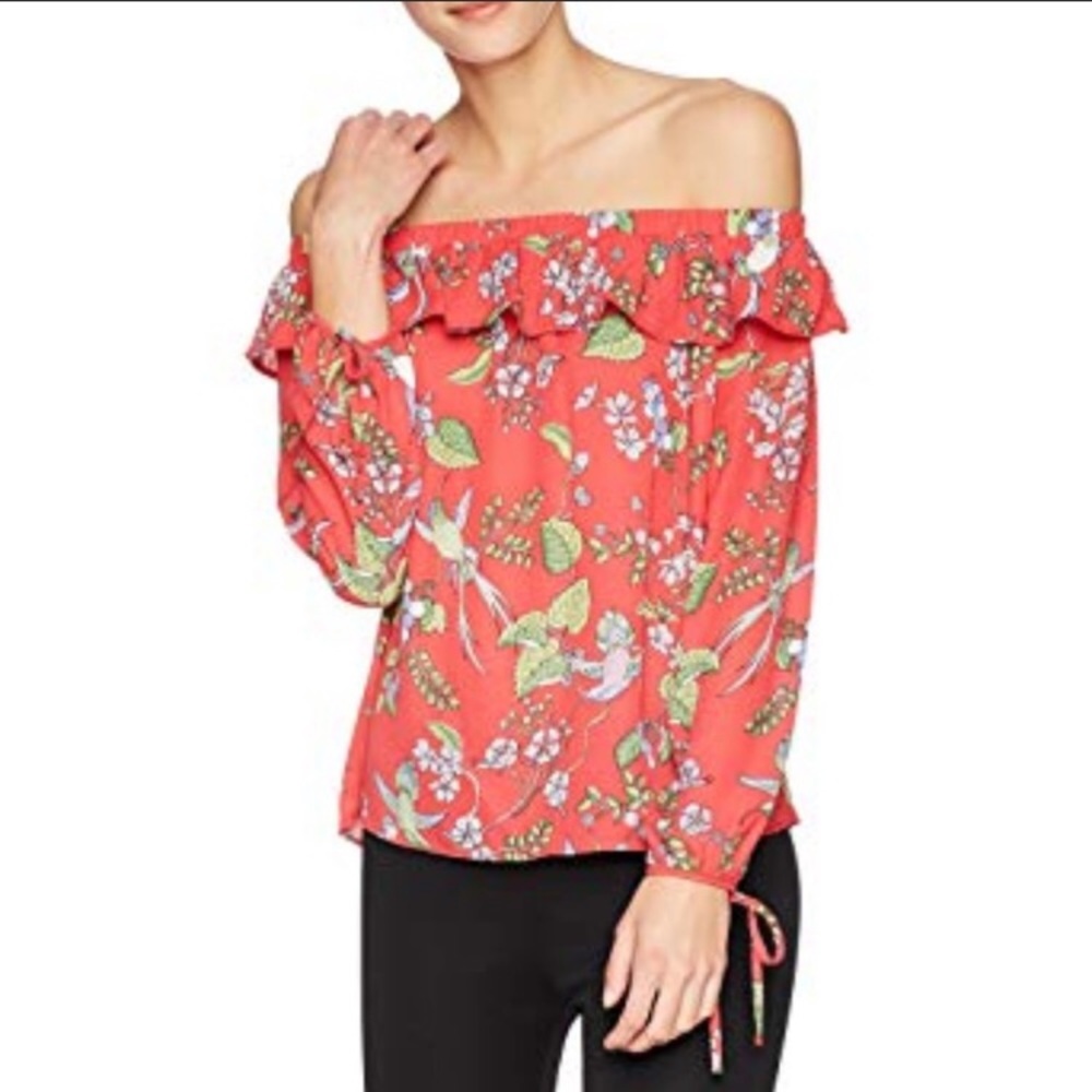 Nanette Lepore Red Floral Off The Shoulder Long Sleeve Blouse S